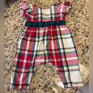 Pink Chicken Plaid Jumpsuit - Red, Green, Cream